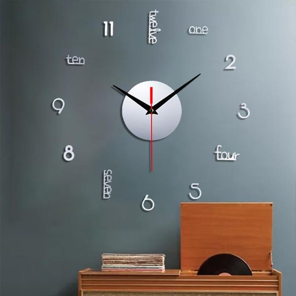 

wall clocks large 3d acrylic mute clock home office room diy decoration frameless mirror surface sticker quartz needle fn55