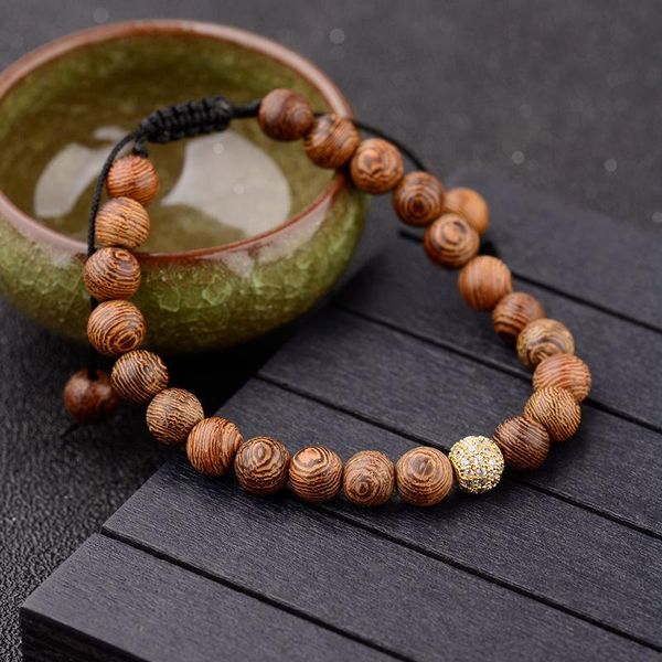 

beaded, strands douvei design white zircon ball copper natural wood beads bracelet men ethnic braided for women pulseras abl032, Black