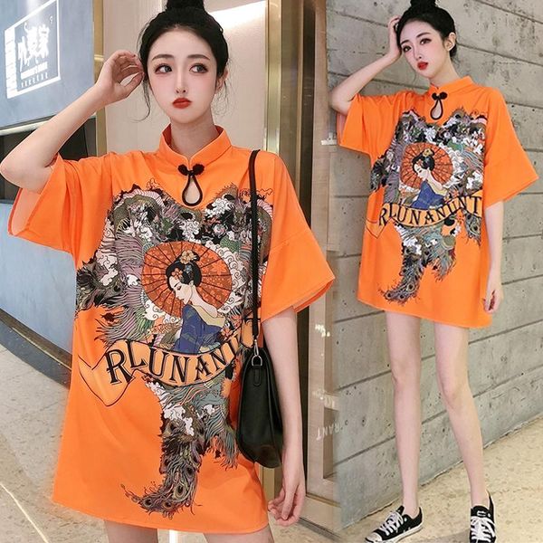 

traditional japanese kimonos cheongsam 2021 summer fashion improved hanfu chinese style loose kimono dress sl3821 ethnic clothing, Red