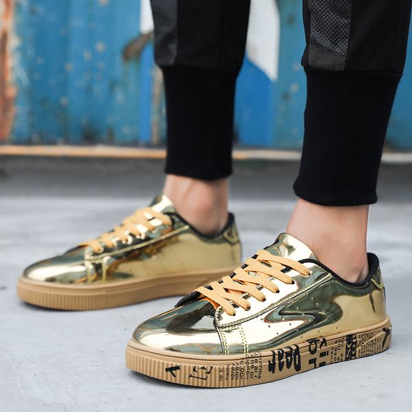 

2021 fashion golden glitter shoes sneakers for men women flats shoes casual large size 46 painting platform mens traniers shoes