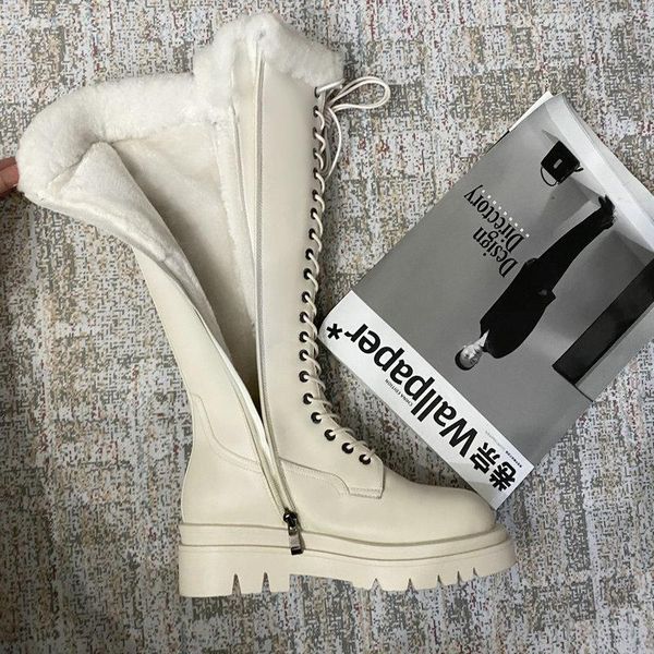 

boots winter warm wool women high heel knee black beige brown superfine fiber waterproof thick fur