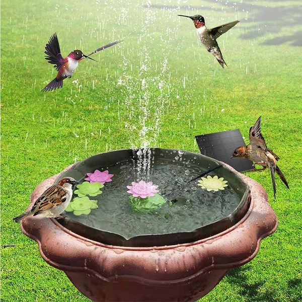 

solar fountain flower shaped sprinkler water pump bird bath with colorful type nozzles for pool pond patio garden decorations