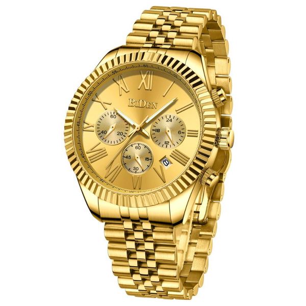 

wristwatches biden brand watch men's stainless steel chronograph waterproof analog quartz casual charm display, Slivery;brown