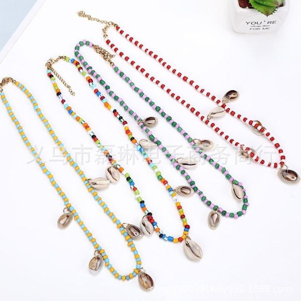 

pendant necklaces summer jewelry bohemia women necklace gift natural shell handmade colorful rice bead beach, Silver