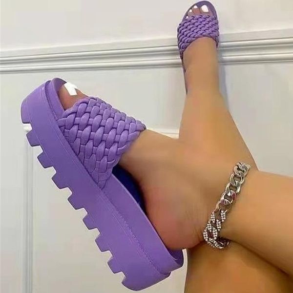 

slippers 2021 summer women fashion flat female weave platform gear shoes flip flops casual, Black