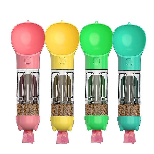 

kennels & pens kommilife portable cat dog water bottle feeder drinking poop dispenser 3 in 1 leak-proof multifunctional