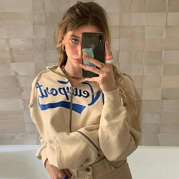 

women's hoodies & sweatshirts fairy zip-up hoodie y2k grunge letter print casual oversized sweatshirt punk e-girl harajuku long sleeve, Black