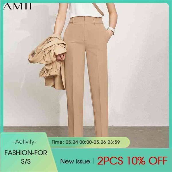 

minimalism summer women's suit pants offical lady solid high waist straight ankel-length causal 12130227 210527, Black;white