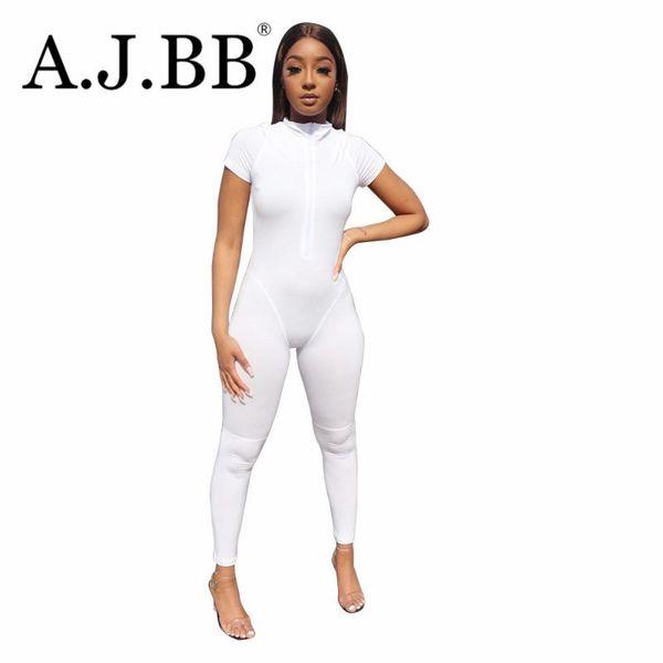 

women's jumpsuits & rompers european fashion solid color casual bodysuit pants slim fit o-neck zipper short sleeve and trousers, Black;white