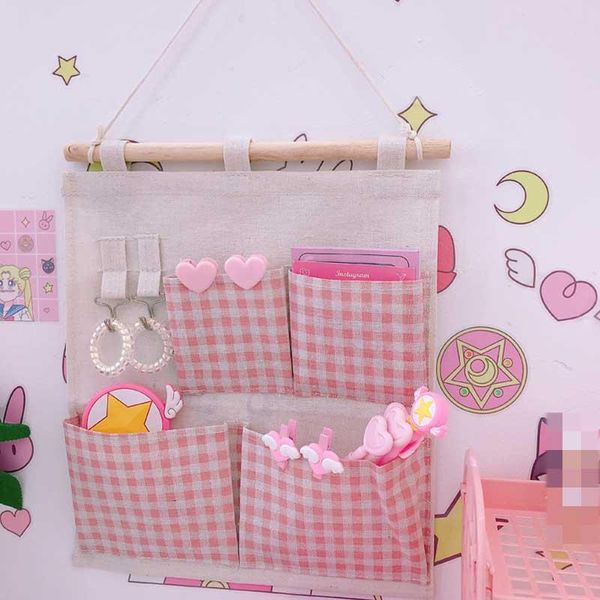 Sacs de rangement, joli sac de rangement mural rose pour garde-robe, sac divers pour bijoux de filles, pochette suspendue pour jouets cosmétiques