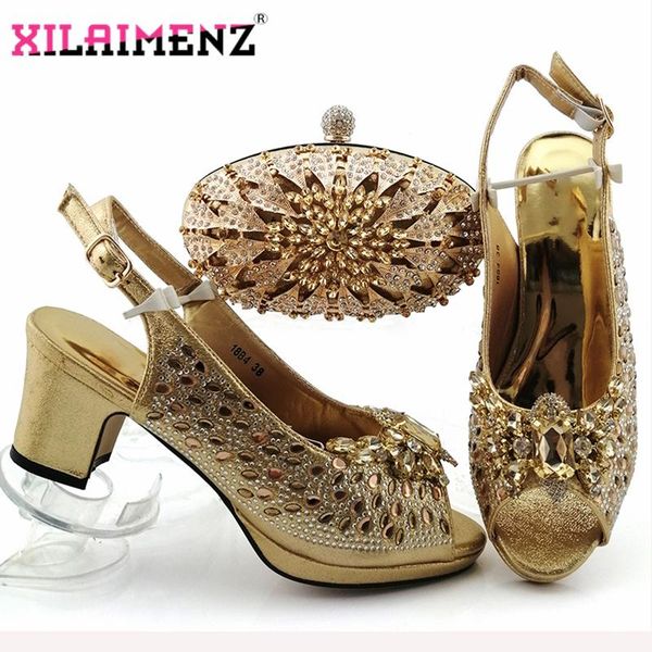 

dress shoes 2021 atumn special arrivals golden matching and bag set in heels for party, Black