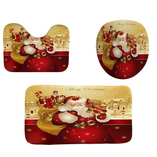 

bath mats 3pcs christmas bathroom anti-slip carpet rug toilet cover mat set
