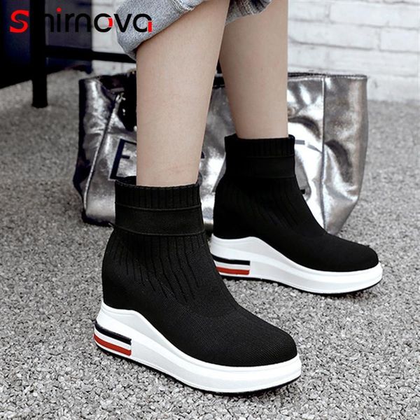 

boots smirnova arrive 2021 winter autumn women ankle height increasing shoes round toe slip on fashion ladies, Black