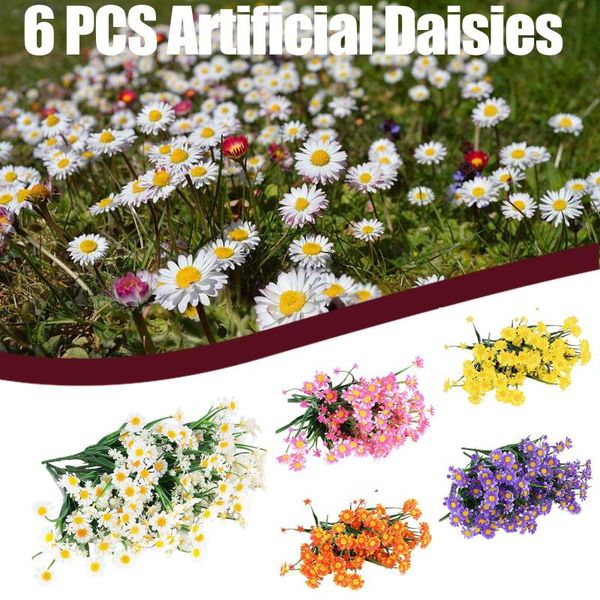

6pcs artificial flower daisies bouquet home office decor silk daisy weddings decorative indoor outdoor flowers & wreaths