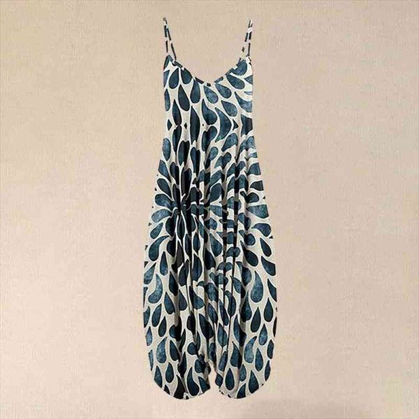 

summer navy beige water womens rompers drop print sleeveless vintage adjustable loose wide leg women jumpsuit, Black;white