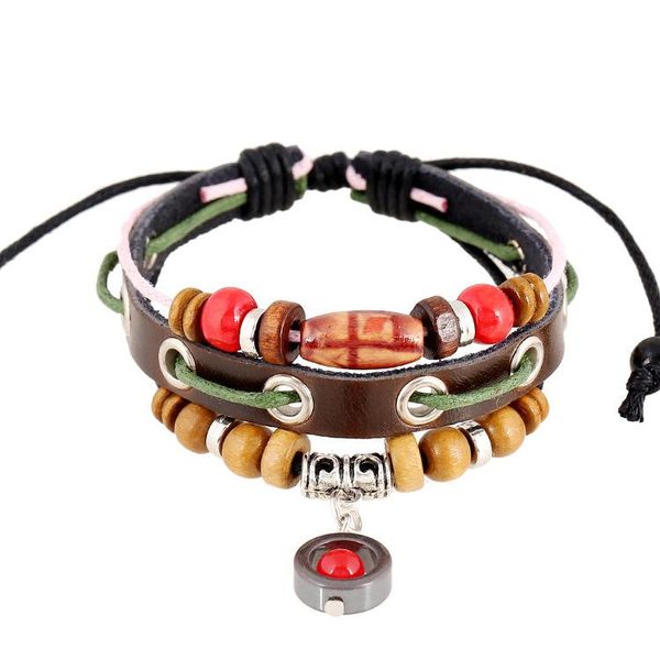 

beaded, strands factory direct beaded cowhide bracelet explosive weaving multi-layer personality braided wrap wristbands for fashion jewelry, Black