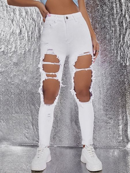 

cut-out skinny cropped jeans e5l4#, Blue