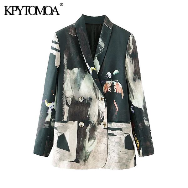 Moda donna Tie dye Stampa Patchwork Blazer Cappotto Vintage Tasche a maniche lunghe Capispalla femminile Chic Veste Femme 210416