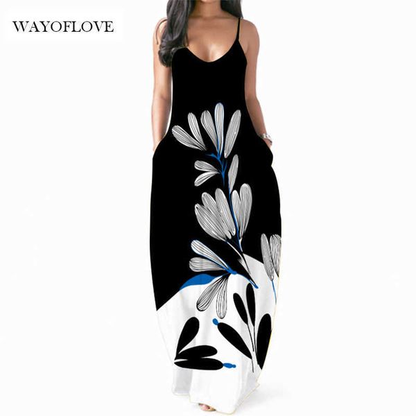 WayOfLove Black White Sexy Strap Dress Plus Size Robe Vestidos Verão Sundresses Casual Praia Party Vestidos Maxi Dress Mulheres 210602