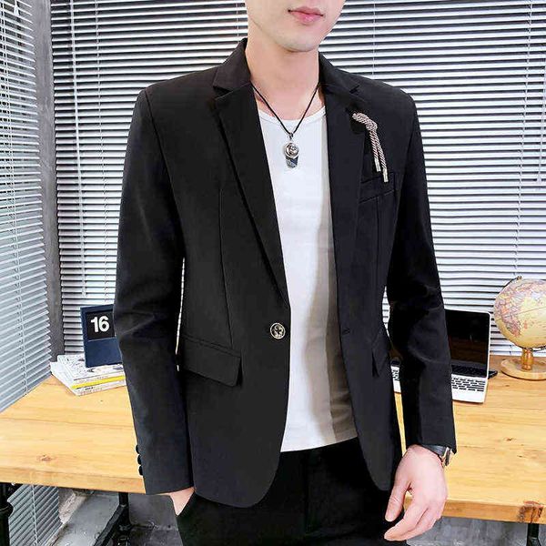 

luxury men's suits blazers men's casual suit korean version slim fit handsome solid color single wtern student coat trend in sprin, White;black