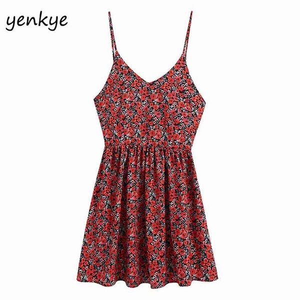 

holiday sling dress vintage women chic floral print female sleeveless v neck a-line mini summer beach vestido 210514, Black;gray
