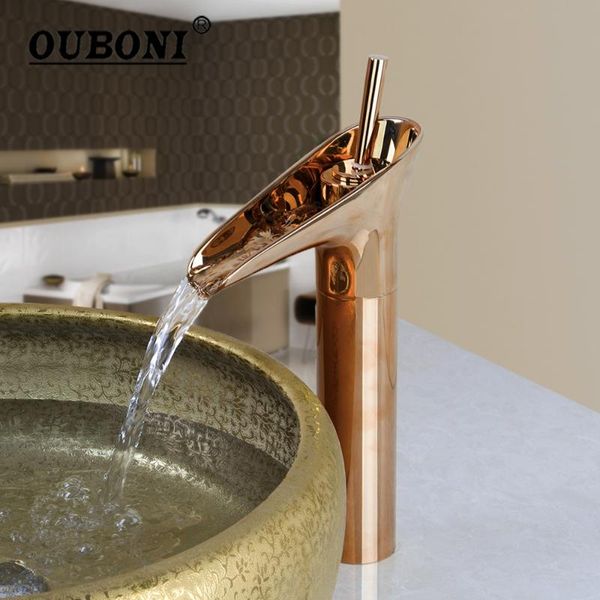 

bathroom sink faucets ouboni wine design rose golden waterfall faucet solid brass polished single handle basin mixer tap