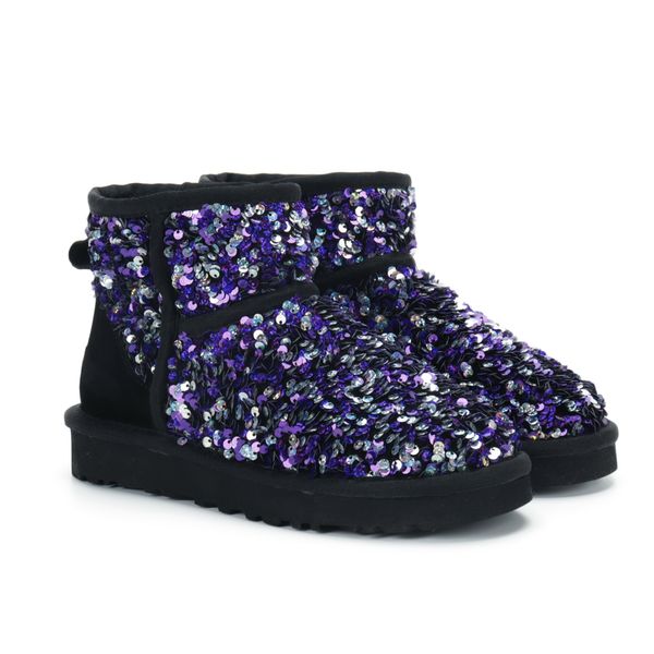 

designer women ug australia australian boots winter snow furry satin boot ankle booties fur leather outdoors bowtie shoes, Black