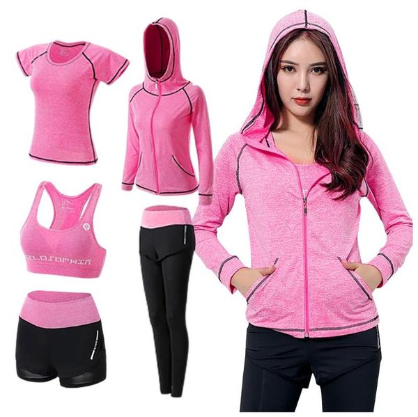 

women 5pcs yoga set sports bra and pants wear for female fitness coat clothing tracksuit gym athletic suit a20 outfit