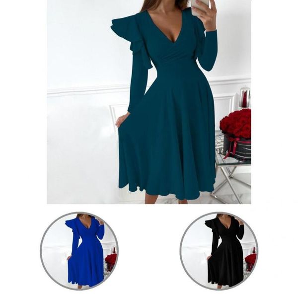 

casual dresses high slit dress washable polyester long sleeve great waist tied slim flowy lady, Black;gray