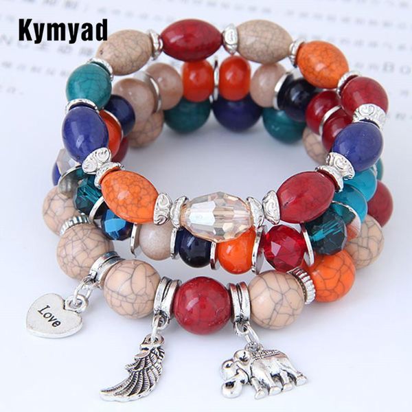 

charm bracelets kymyad bohemia crystal stone for women elephant charming bracelet elastic beads multilayer sets, Golden;silver
