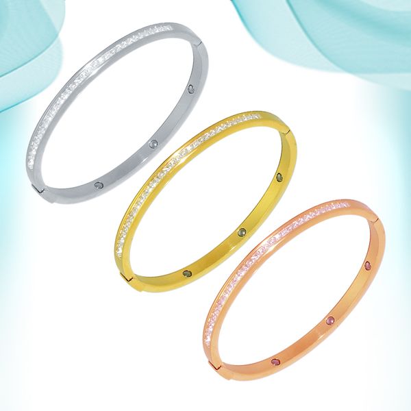 

love bracelet square drill stainless steel bangles jewelry crystal stone silver white rose gold color bracelets cutomized for women simple h, Black