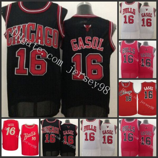 

chicago bulls black#16 pau gasol nickname retro basketball jersey, Black