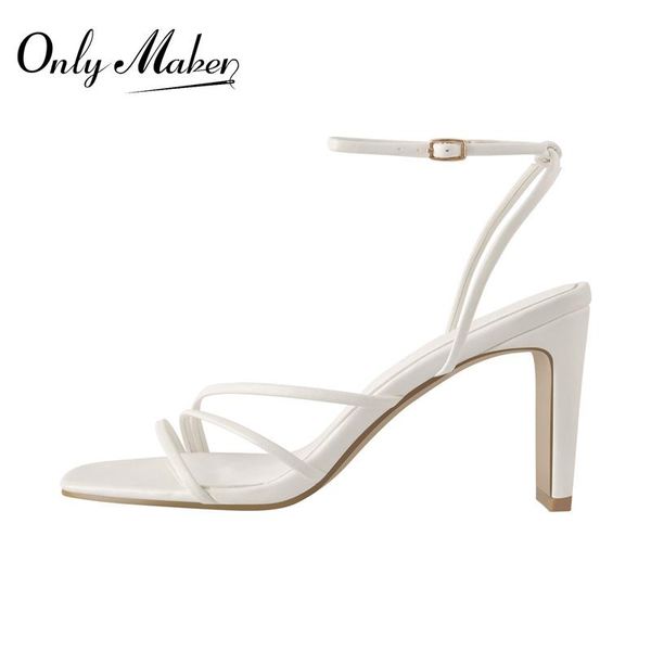 

dress shoes onlymaker women's concise square toe chunky heel narrow strap sandals ankle buckle summer casual party matte white elegant, Black