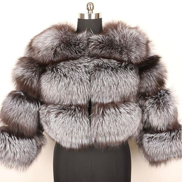 

women's fur & faux oftbuy 2021 fashion brand real coat winter jacket women natural silver outerwear thick warm streetwear luxury, Black