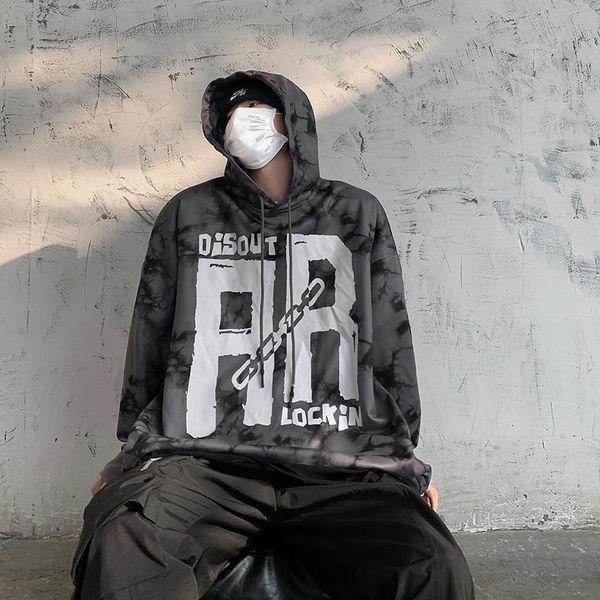 

men's hoodies & sweatshirts men big print hooded hoodie 2021 autumn korean fashions male hip hop harajuku oversized streetwear, Black