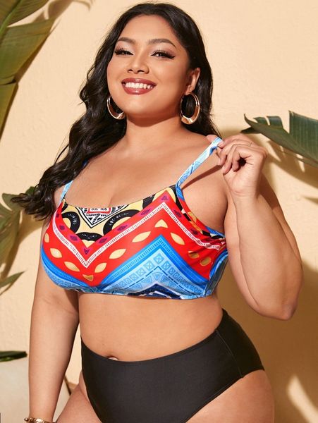 

plus allover geo graphic bikini o6mo#, Black