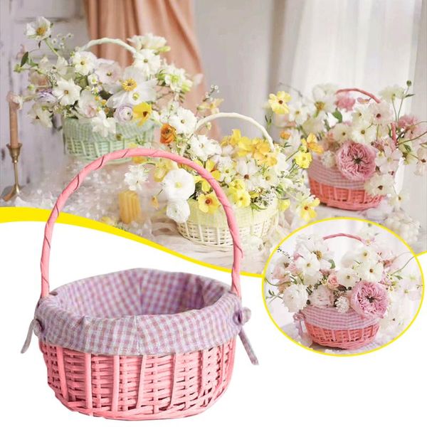 

storage baskets handwoven wooden flower basket portable willow candy fruit picnic with handle box for home garden wedding decor