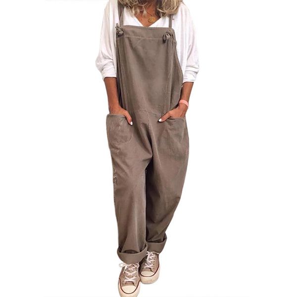 

casual solid color sleeveless pockets womens jumpsuit long pants strap overall, Black;white