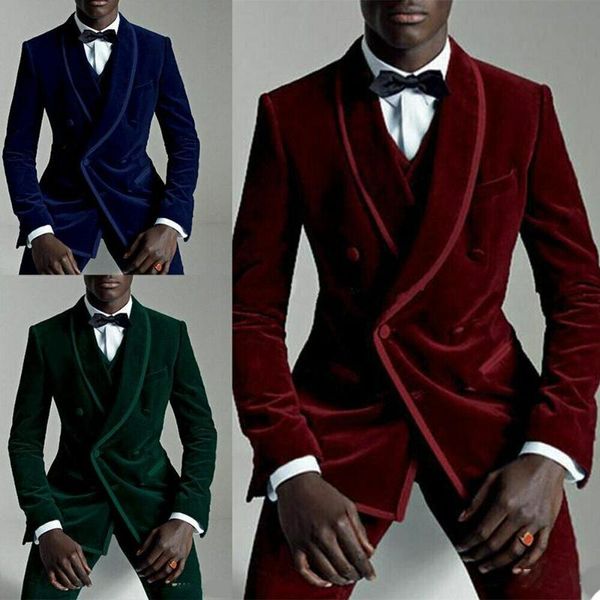 

men's suits & blazers latest designs men royal blue velvet double breasted jackets+pants groom wear formal smoking business blazer masc, White;black