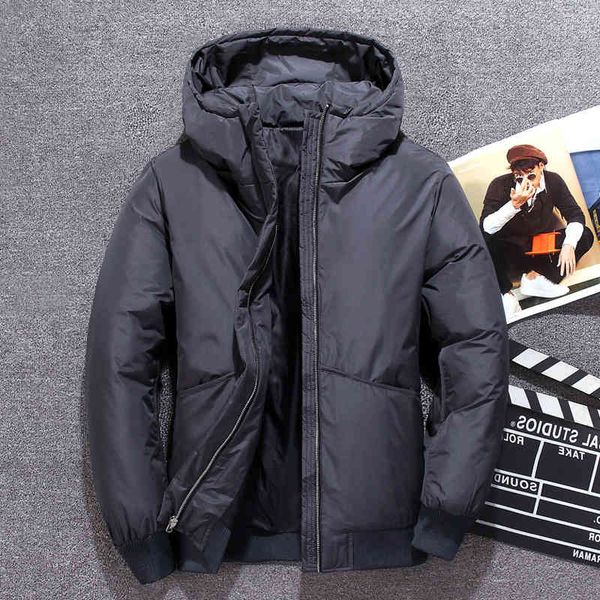

hooded 2021 winter new youth down jacket casual snow parker coat white duck thick windbreaker, Black