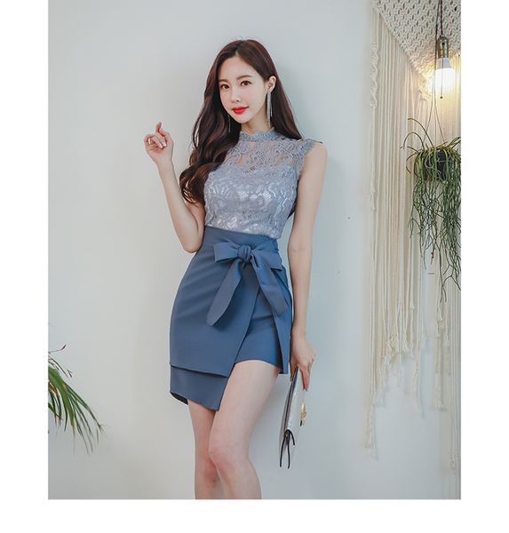 

two piece dress fashion women's sleeveless lace two-piece sleeve skirt, office , skirt set 2021, White