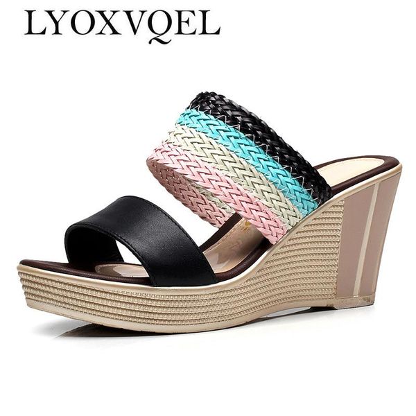 

summer women waterproof platform sandals beach shoes women's fashion wedges high heel woman c318, Black