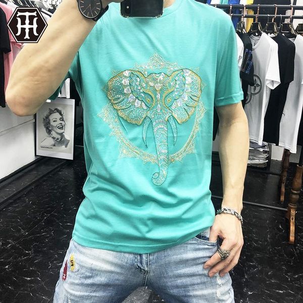 

fashion t shirt men's short sleeve european goods elephant sequin embroidered double mercerized cotton ice silk lovers brand, White;black