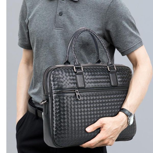 

briefcases 2021 luxury 100% cow genuine leather business men's briefcase male shoulder bag real men messenger tote computer
