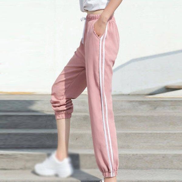

women's pants & capris 2021 women sports fashion elastic high waist casual autumn winter plus size fitness pocket trousers, Black;white