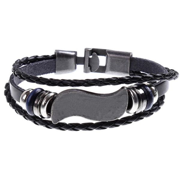 

charm bracelets fashion punk men bracelet cuff black leather braided alloy casual bangle wrap vintage retro wristbands women rock jewelry, Golden;silver
