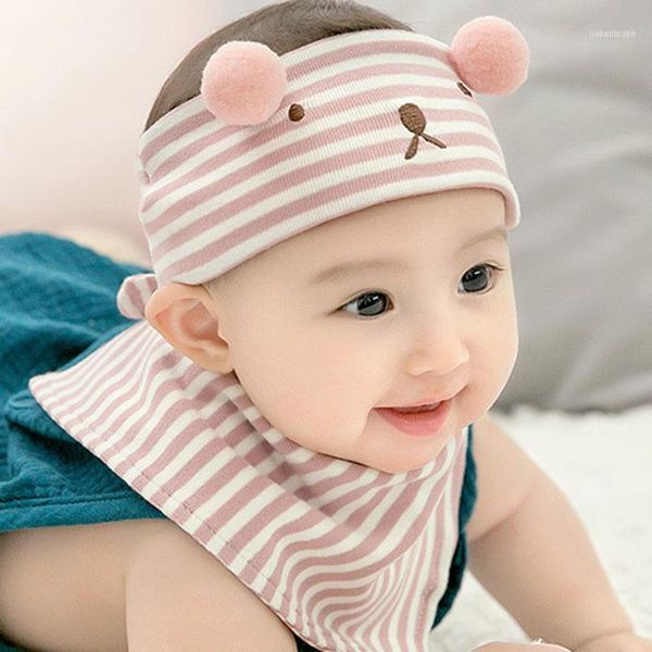 

caps & hats born spring autumn baby hat bib set cotton breathable striped headband boy girl infant outdoor leisure cute suit1, Yellow