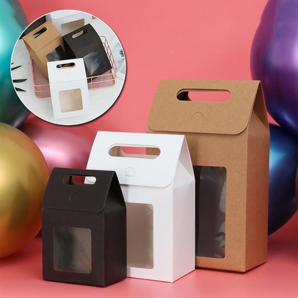 

kraft paper gift bag flip cover simple candy package with transparent window wedding birthday packaging materials wrap