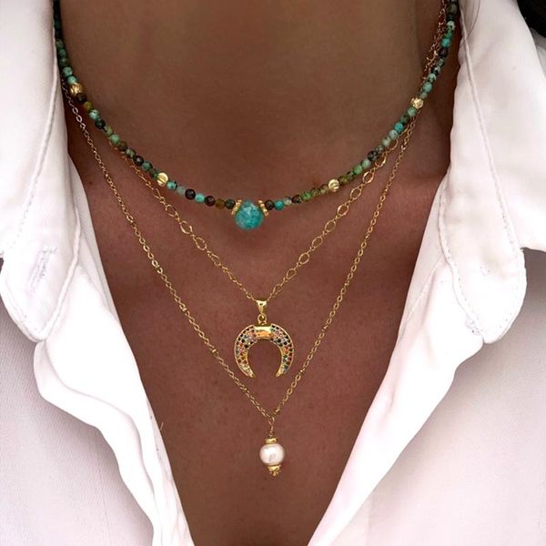 

chokers handmade faceted blue stone drop pendant necklace vintage charm natural choker 2021 trendy designer jewelry bijoux, Golden;silver