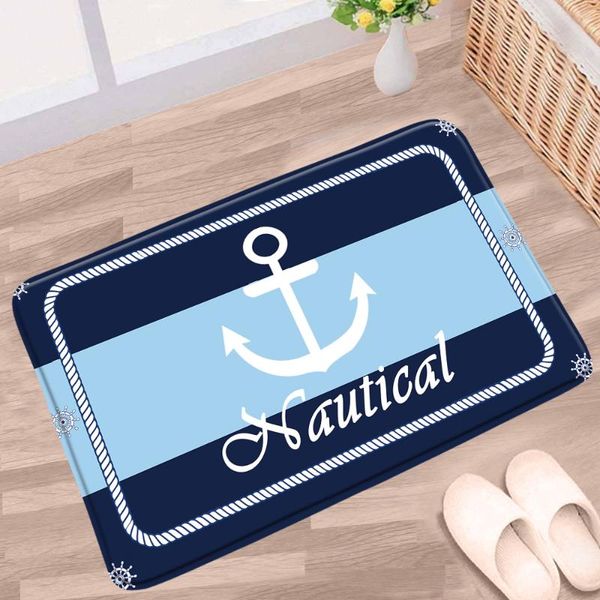 

bath mats mediterranean style doormat anchor bathroom mat blue vintage wood plank pattern non-slip rugs kitchen doorway aisle carpets